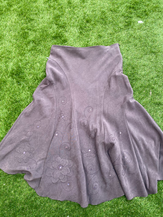Vintage suede embroided skirt