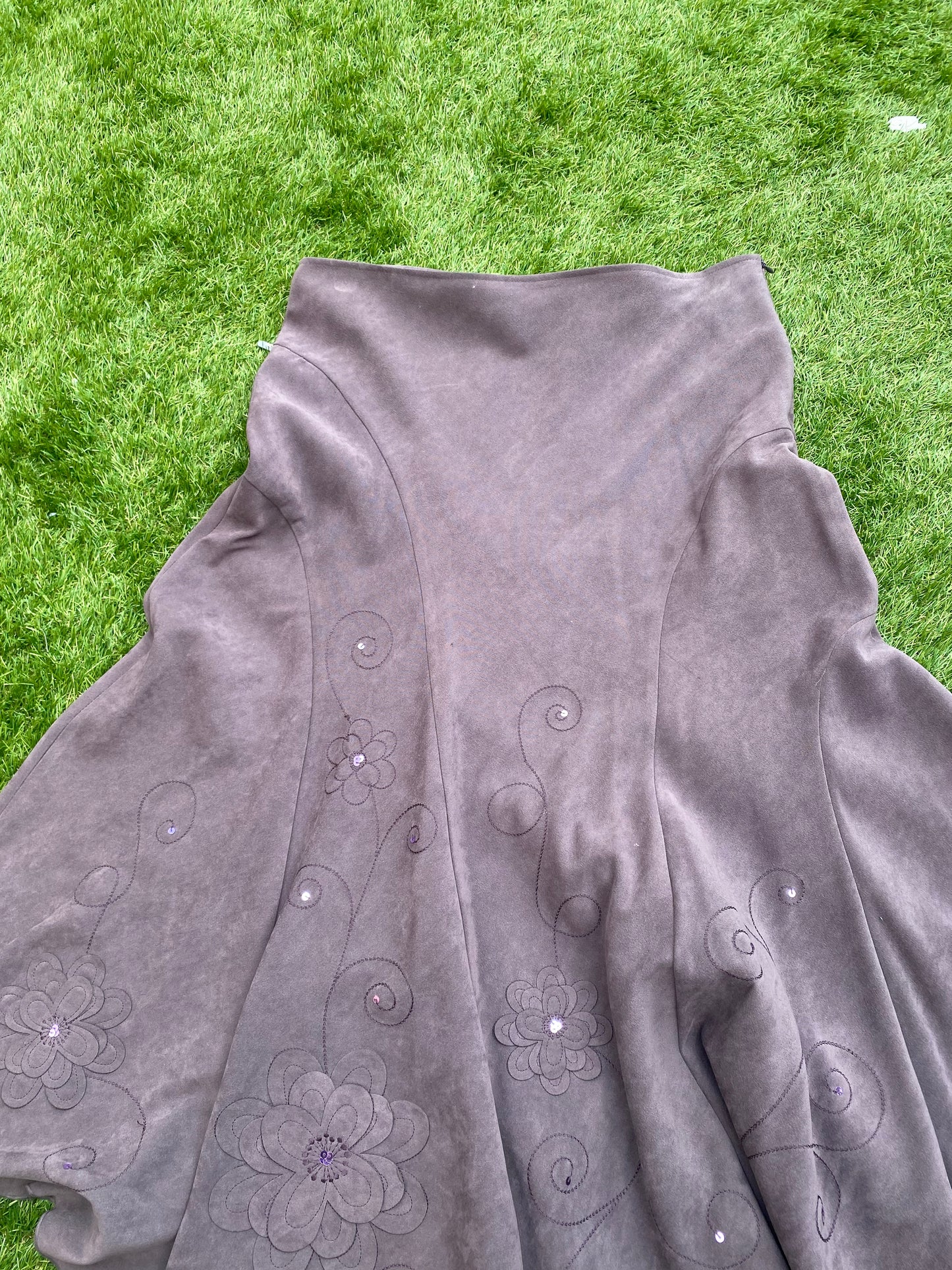 Vintage suede embroided skirt